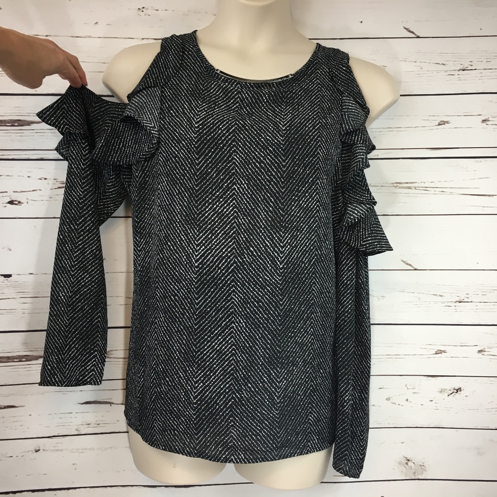 Michael Kors Ruffled Cold Shoulder with Neck Plate